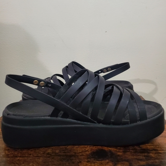 Womens CROCS Literide Brooklyn Strappy Wedge Platform Sandals Size 8 Black - Picture 6 of 11